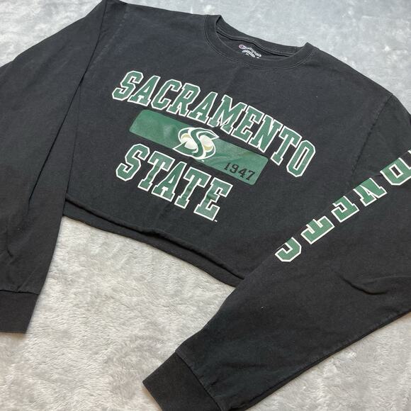 CSUS Sacramento State Hornets Tee T-Shirt Size M Black Cropped Long Sleeve DIY - Picture 1 of 6